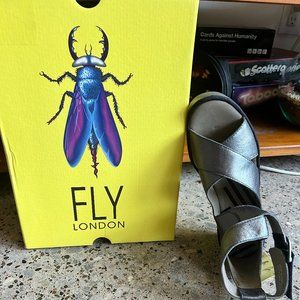 Silver Leather Fly London platform sandals